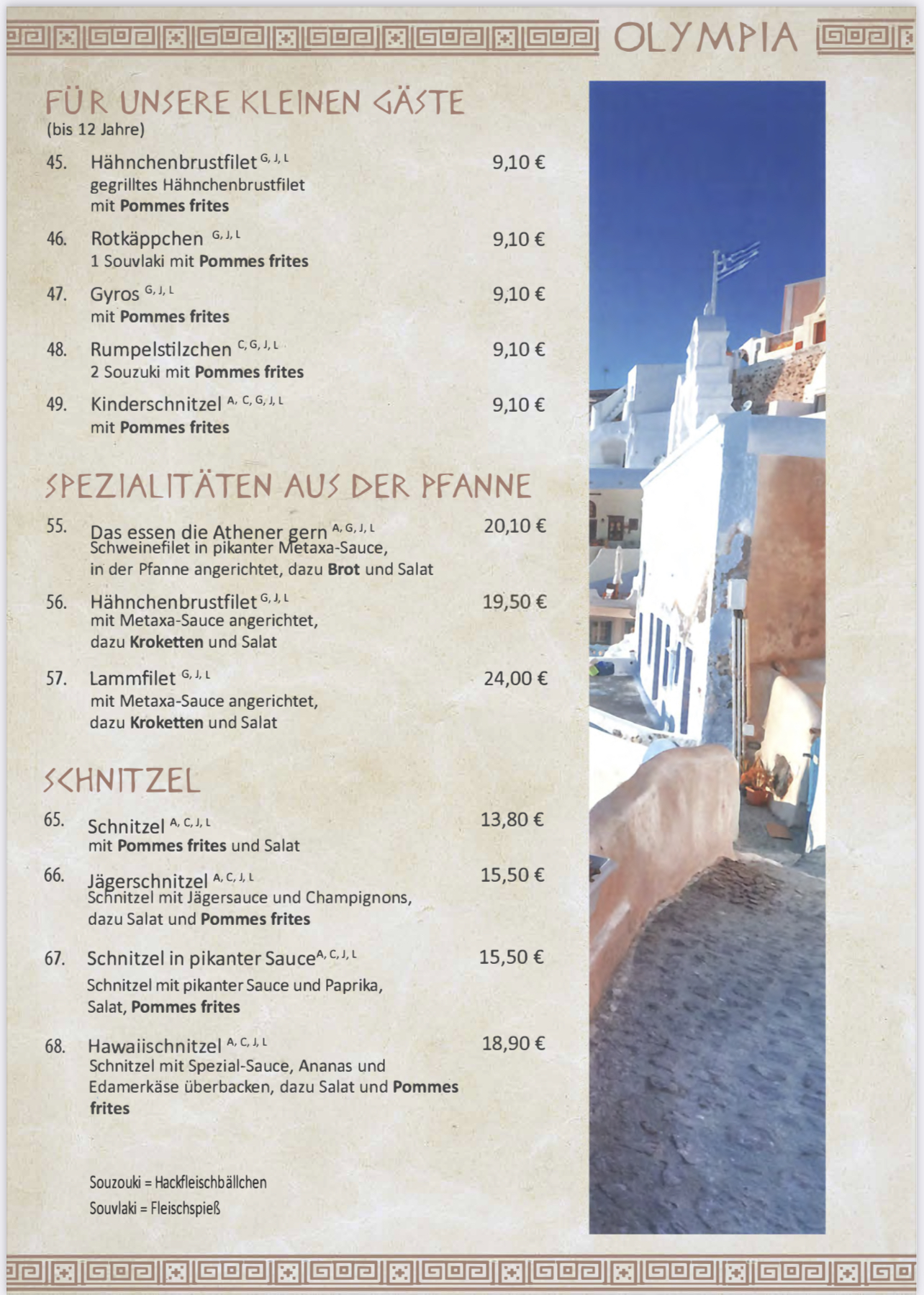 Restaurant Olympia Speisekarte