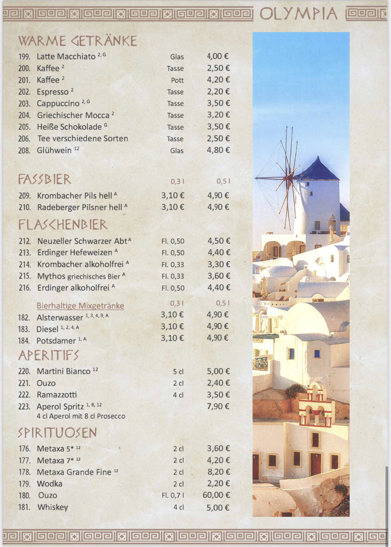 Restaurant Olympia Speisekarte